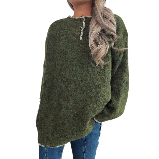 Damen Oversize Strickpullover mit Knopfleiste EB