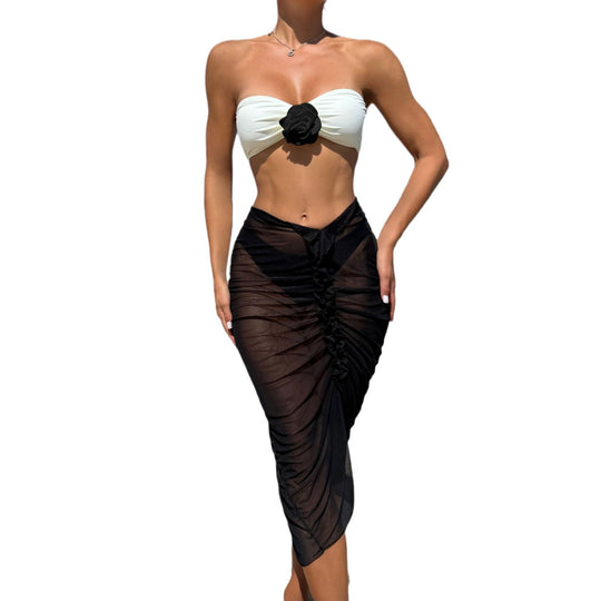 Damen Bikini-Set mit schicker Röschenapplikation und raffiniertem Wickelrock EB
