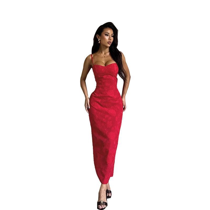 Damen figurbetontes Spitzenkleid mit Herz-Ausschnitt und Spaghetti-Trägern EB