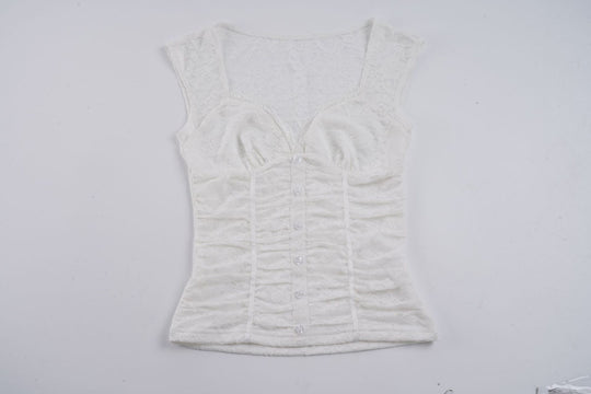 Damen Spitzen-Cropped-Top mit elegantem V-Ausschnitt und Rüschendetails EB