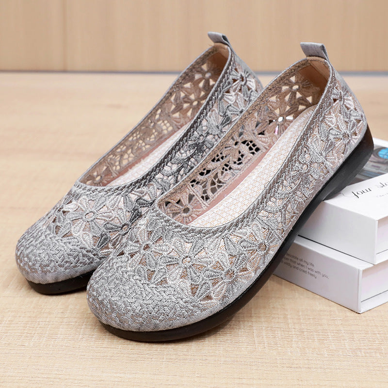 Damen Ballerinas mit feiner Häkel-Aussparung und rutschfester Sohle EB