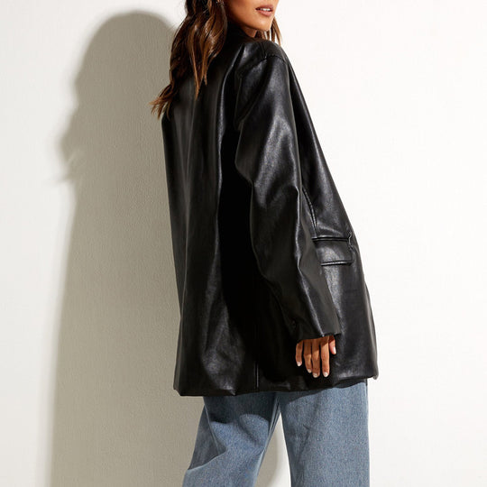 Damen Oversized Kunstleder Blazerjacke EB