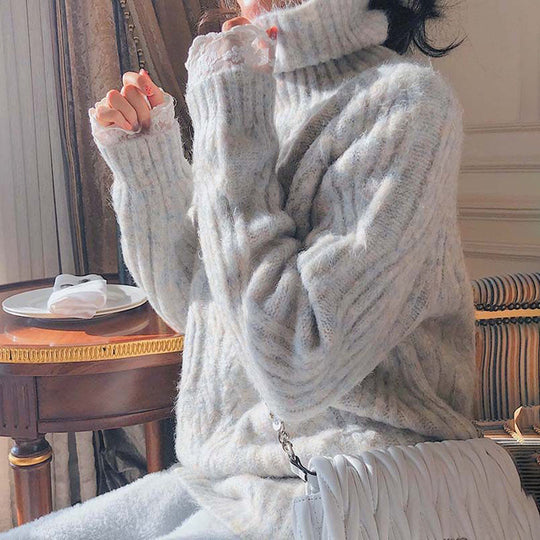 Damen Grobstrickpullover mit hohem Kragen und weichem Material EB