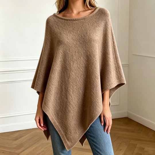 Damen Oversize Strickponcho mit weitem Rundhalsausschnitt EB