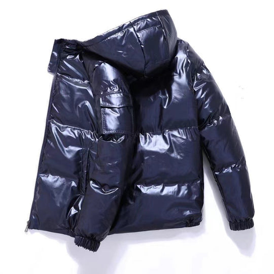 Herren nan glänzende Steppjacke mit Kapuze, wattierter Thermofütterung und wasserabweisender Lackoptik EB