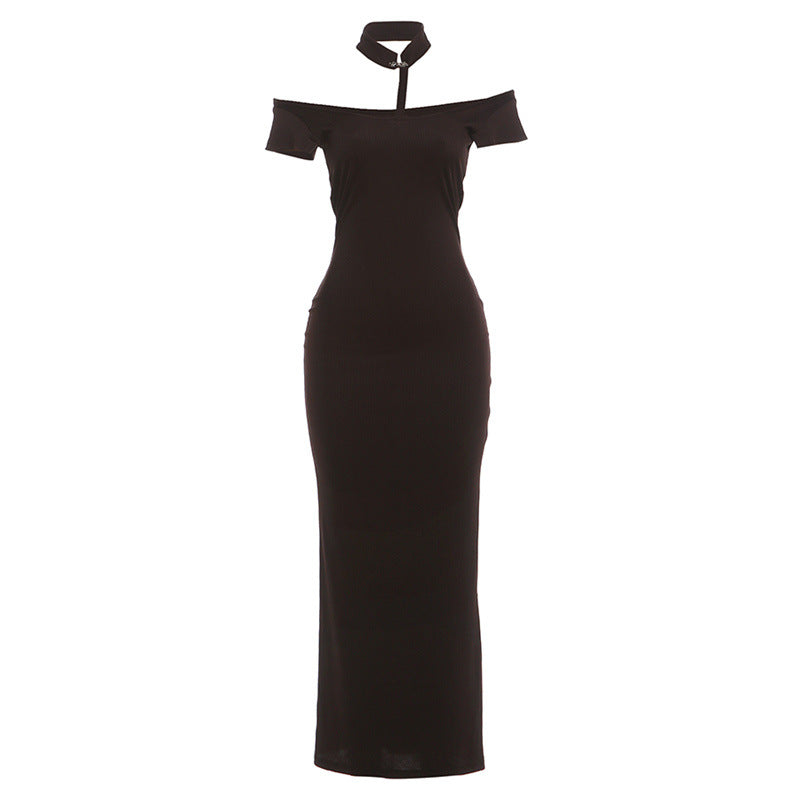 Damen Off-Shoulder Maxikleid mit elegantem Choker EB