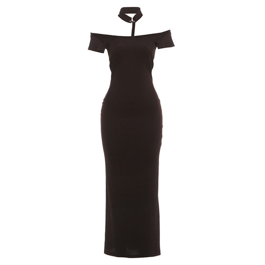 Damen Off-Shoulder Maxikleid mit elegantem Choker EB