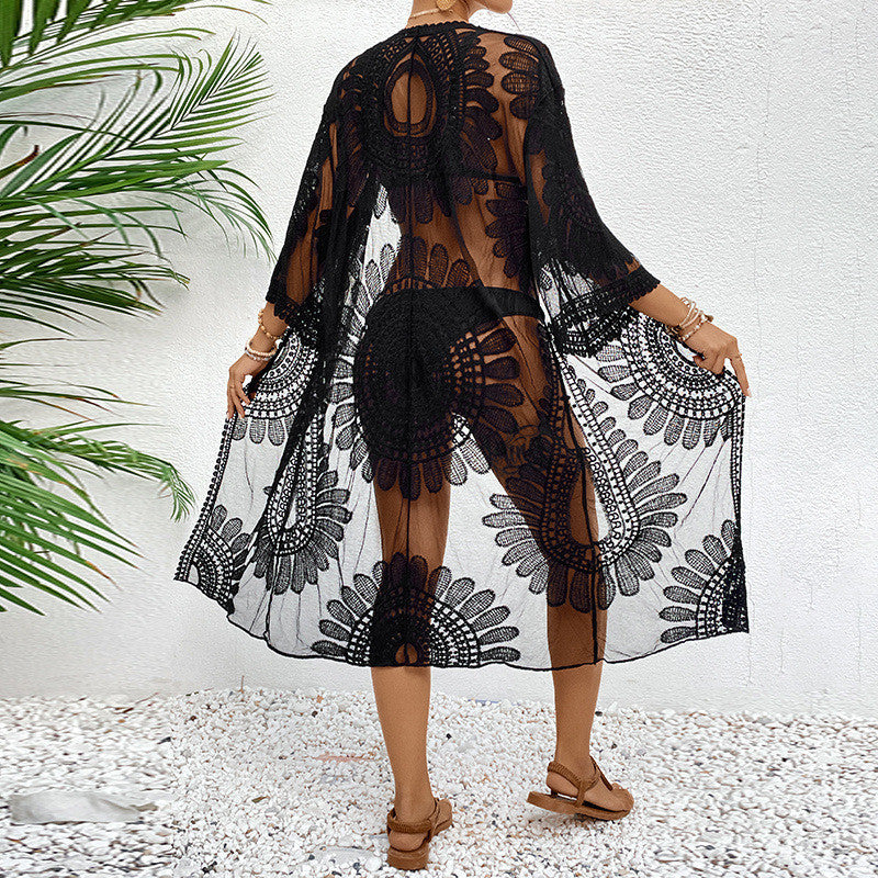 Damen elegante gehäkelte Strandüberwurfjacke EB