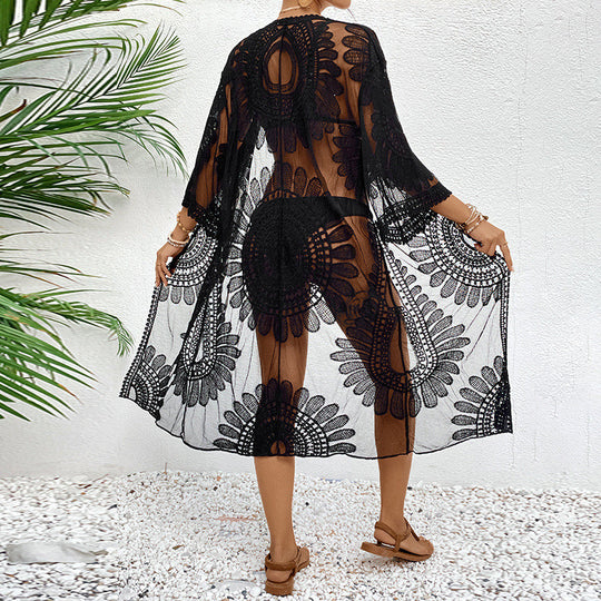 Damen elegante gehäkelte Strandüberwurfjacke EB