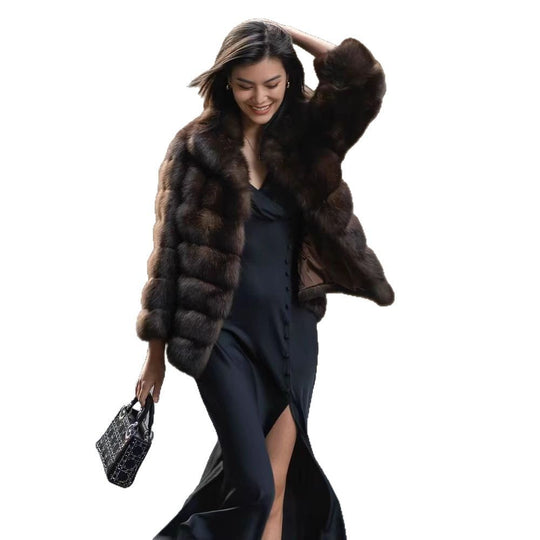 Damen Elegante Kurzjacke aus luxuriösem Kunstfell mit voluminösem Design EB