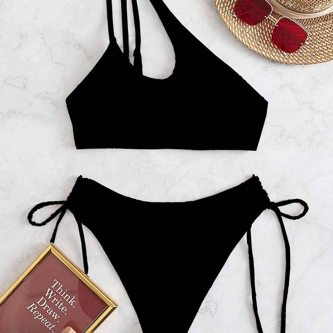 Damen Bikini-Set mit asymmetrischem Oberteil und seitlicher Schnürung EB