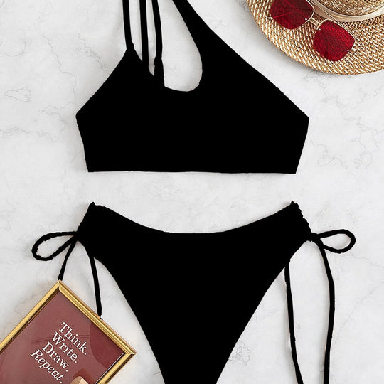 Damen Bikini-Set mit asymmetrischem Oberteil und seitlicher Schnürung EB
