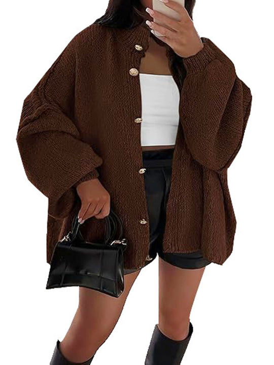 Damen Flauschige Strickjacke mit überschnittenen Schultern EB