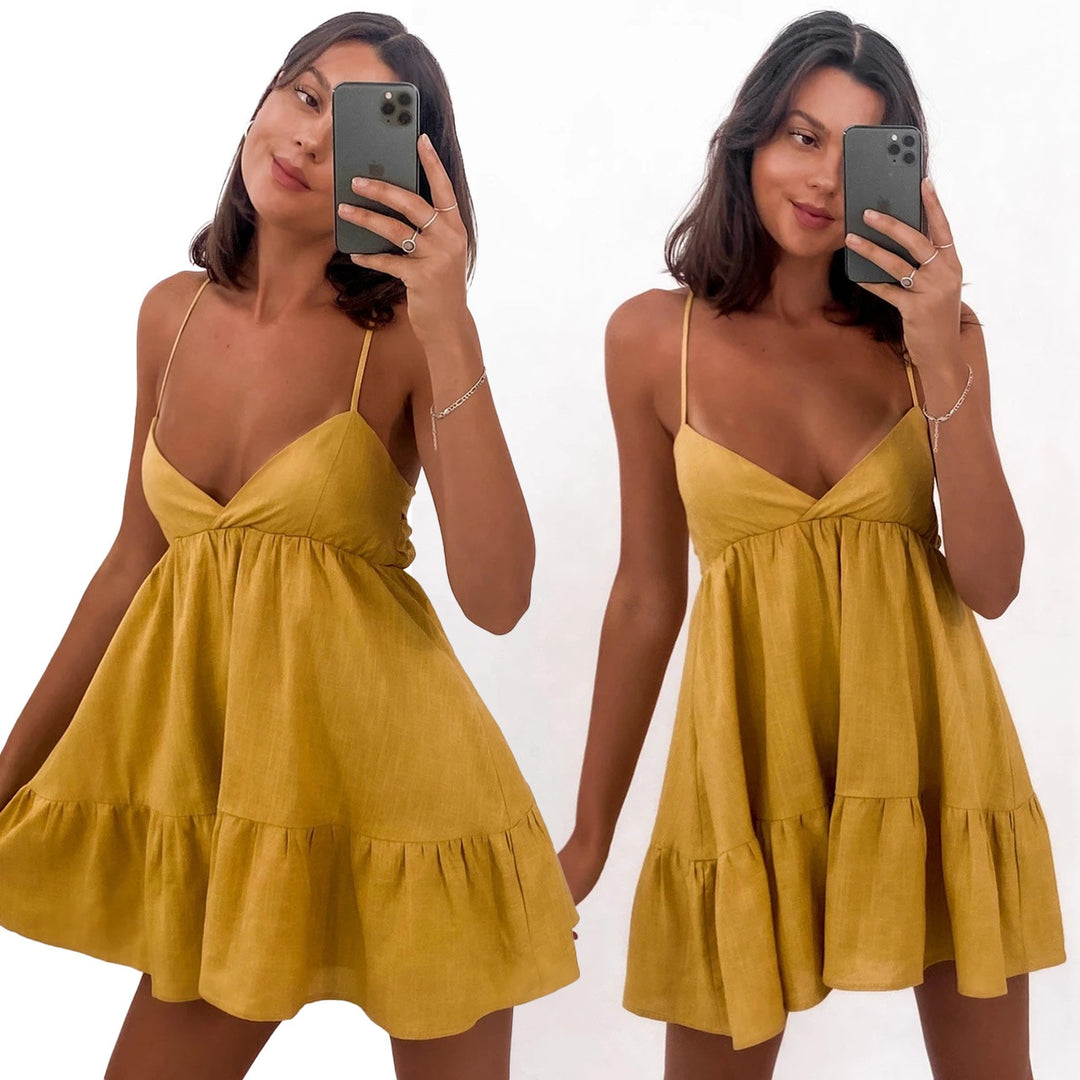 Damen Luftiges Sommerkleid mit Volant und Trägern EB