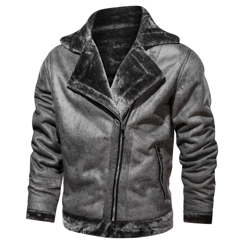 Herren Bikerjacke aus Lederimitat mit Teddyfell-Futter und asymmetrischem Reißverschluss EB