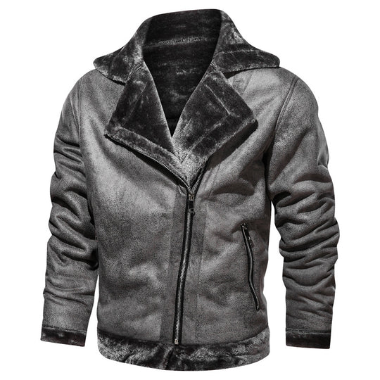 Herren Bikerjacke aus Lederimitat mit Teddyfell-Futter und asymmetrischem Reißverschluss EB
