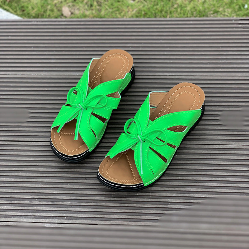 Damen Komfortable und modische Zehentrenner-Sandalen mit Schleifen-Design EB