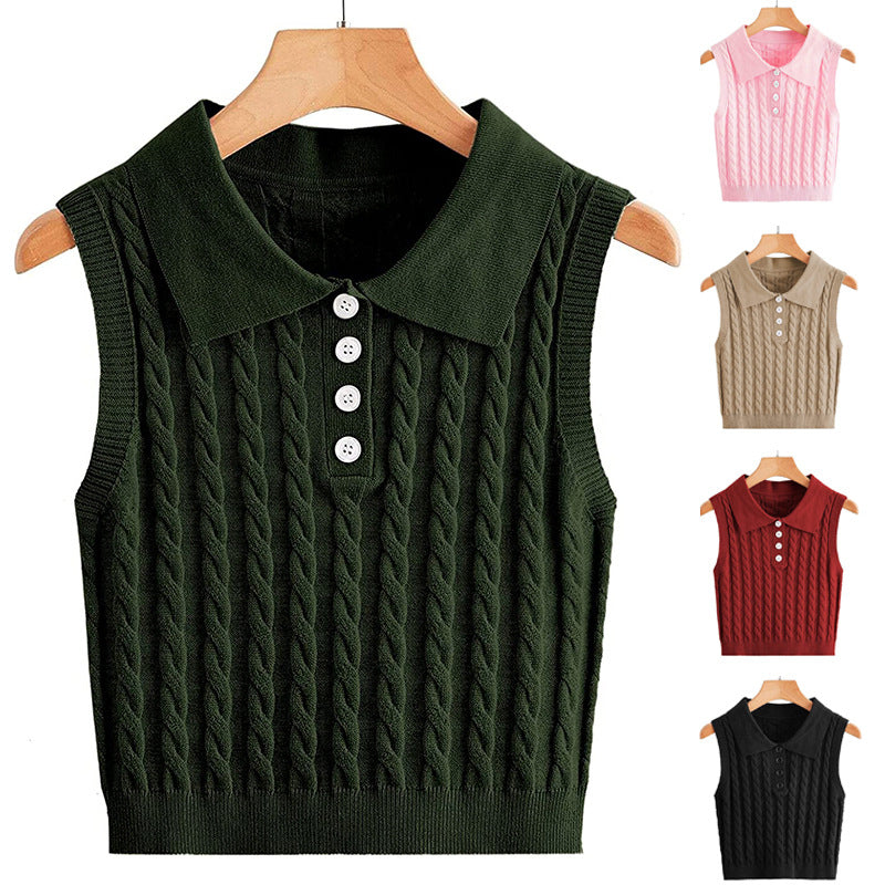Damen Stricktop mit Kragen und Knopfdetails EB
