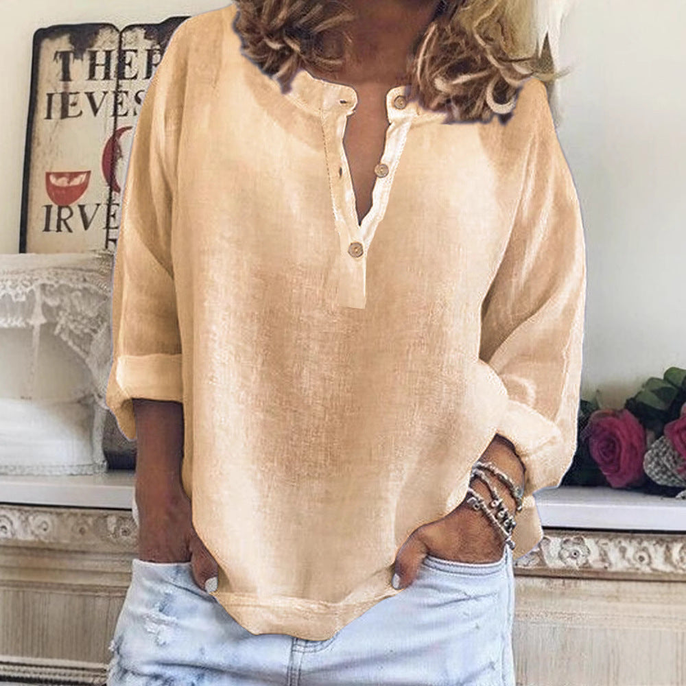 Damen Leinenbluse mit Knopfleiste und intuitivem Schnitt EB