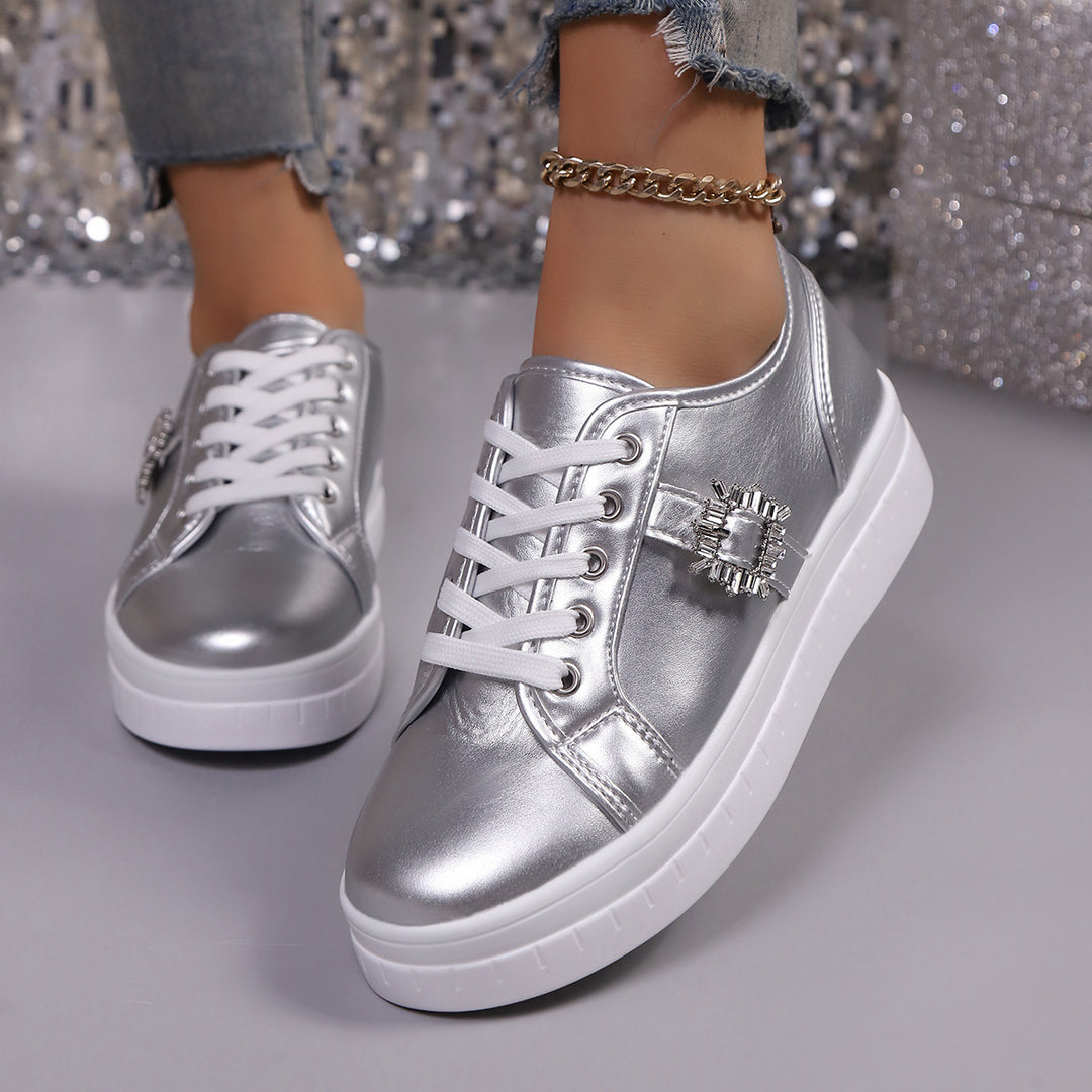Damen  Plateau-Sneaker mit dekorativer Strass-Brosche und gepolstertem Komfortfußbett EB