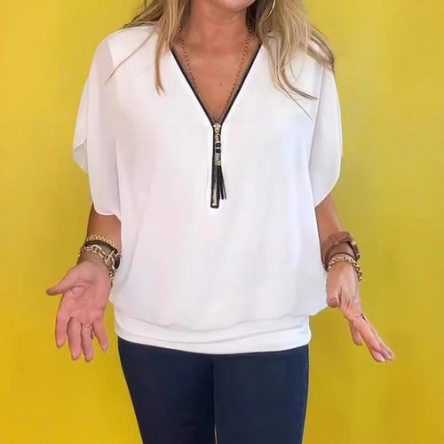 Damen schicke Bluse mit Reißverschluss EB