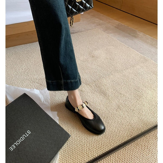 Damen Elegante Ballerinas mit verzierten Riemchen EB