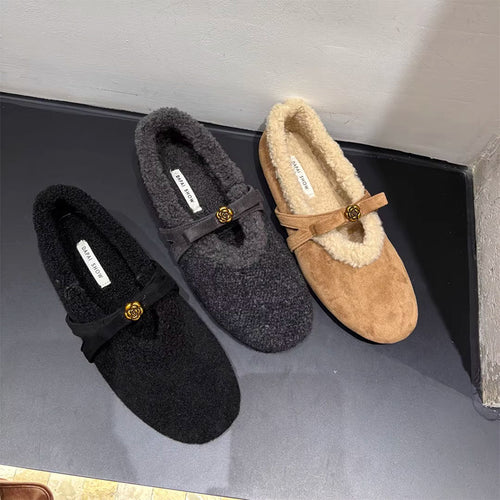 Damen Kuschel-Hausschuhe aus weichem Fleece mit dekorativem Riemchen EB