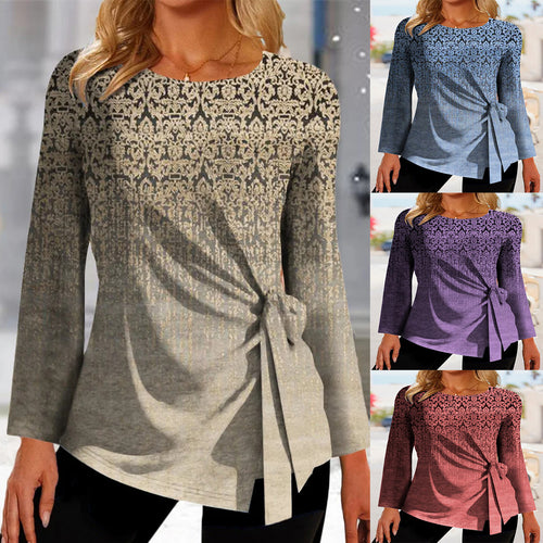 Damen Elegantes Oberteil mit Knoten-Detail und grafischem Muster EB