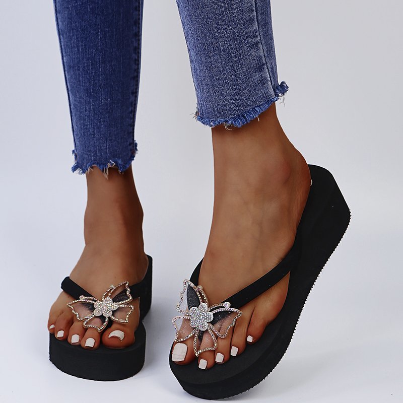 Damen elegante Flip-Flop Sandalen mit floralem Design EB