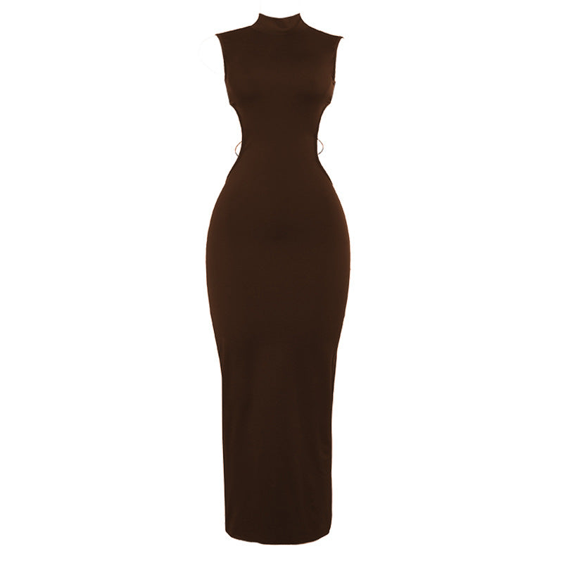 Damen Figurbetontes Maxikleid mit hohem Kragen und seitlichen Cut-Outs EB