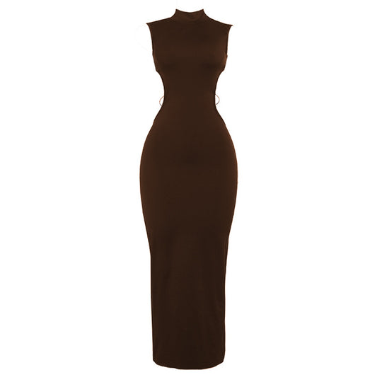 Damen Figurbetontes Maxikleid mit hohem Kragen und seitlichen Cut-Outs EB