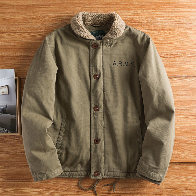 Herren nan militärisch inspirierte Canvasjacke mit Teddykragen, isolierender Innenlage und Kordelzug EB