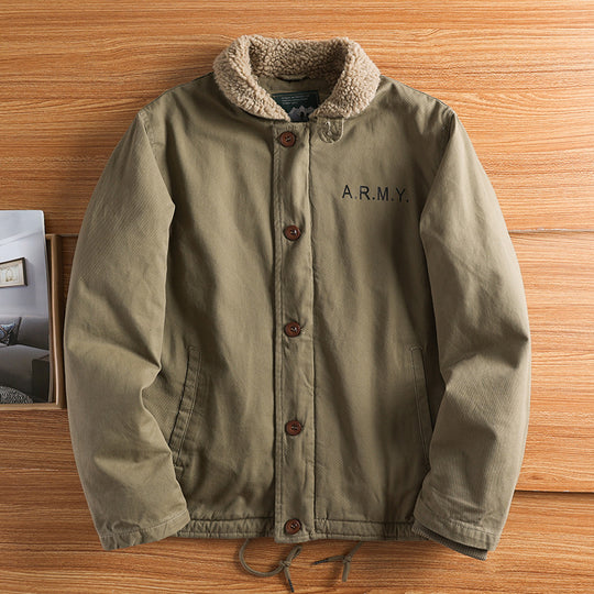 Herren nan militärisch inspirierte Canvasjacke mit Teddykragen, isolierender Innenlage und Kordelzug EB