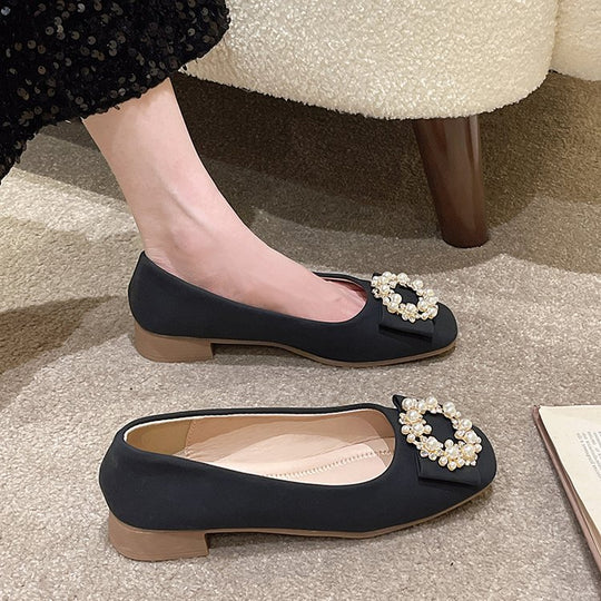 Damen Schicke Ballerinas mit Perlenschmuck EB