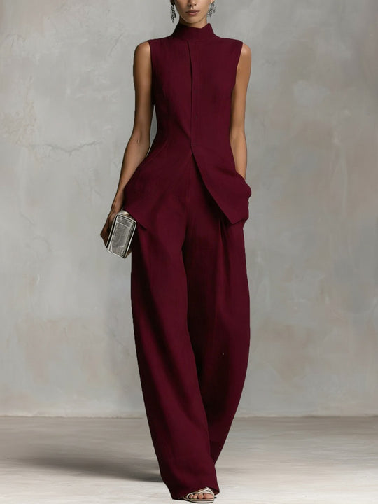 Damen Eleganter suit mit hochgeschlossenem Kragen und weitem Bein EB