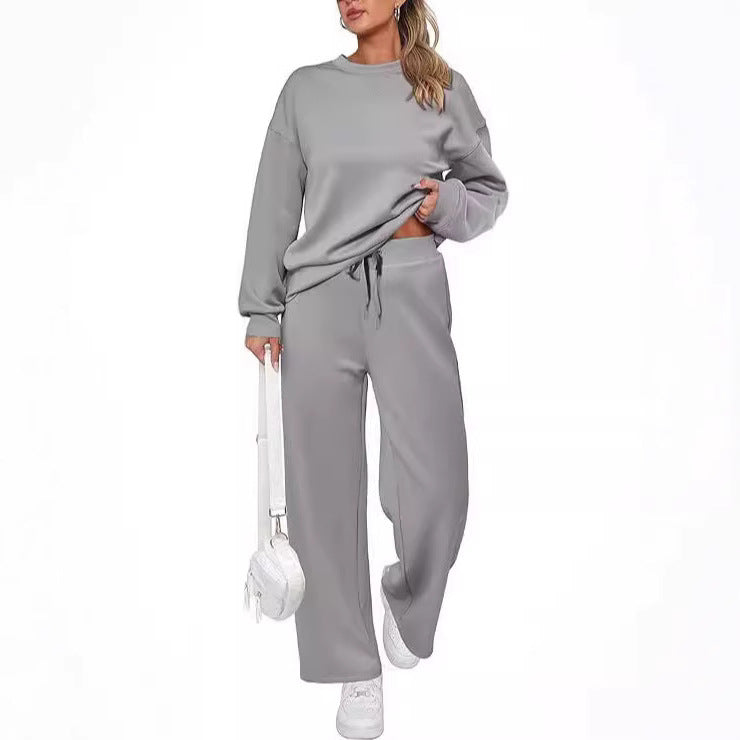 Damen nan zweiteiliges French-Terry Lounge-Set mit oversized Rundhals-Pullover und weitem Highwaist-Jogger EB