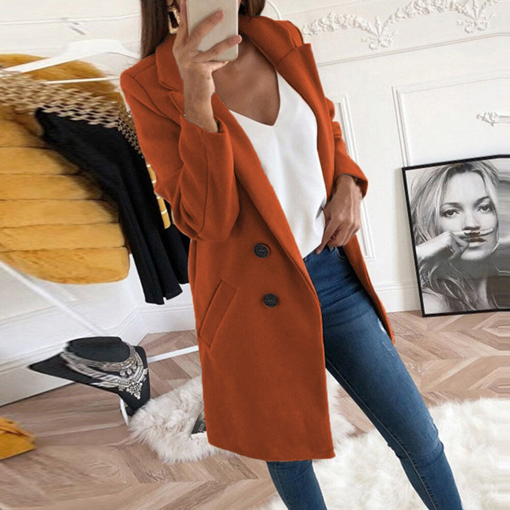Damen Longline Wolloptik Mantel‑Blazer mit Reverskragen EB