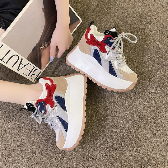 Damen modische High-Top Sneakers mit atmungsaktiver Mesh-Oberfläche und trendiger Plateausohle EB