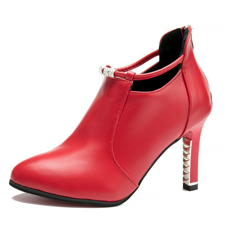 Damen Ankle-Boots mit spitzer Zehenform, funkelndem Strassriemen und skulptiertem Metallabsatz EB