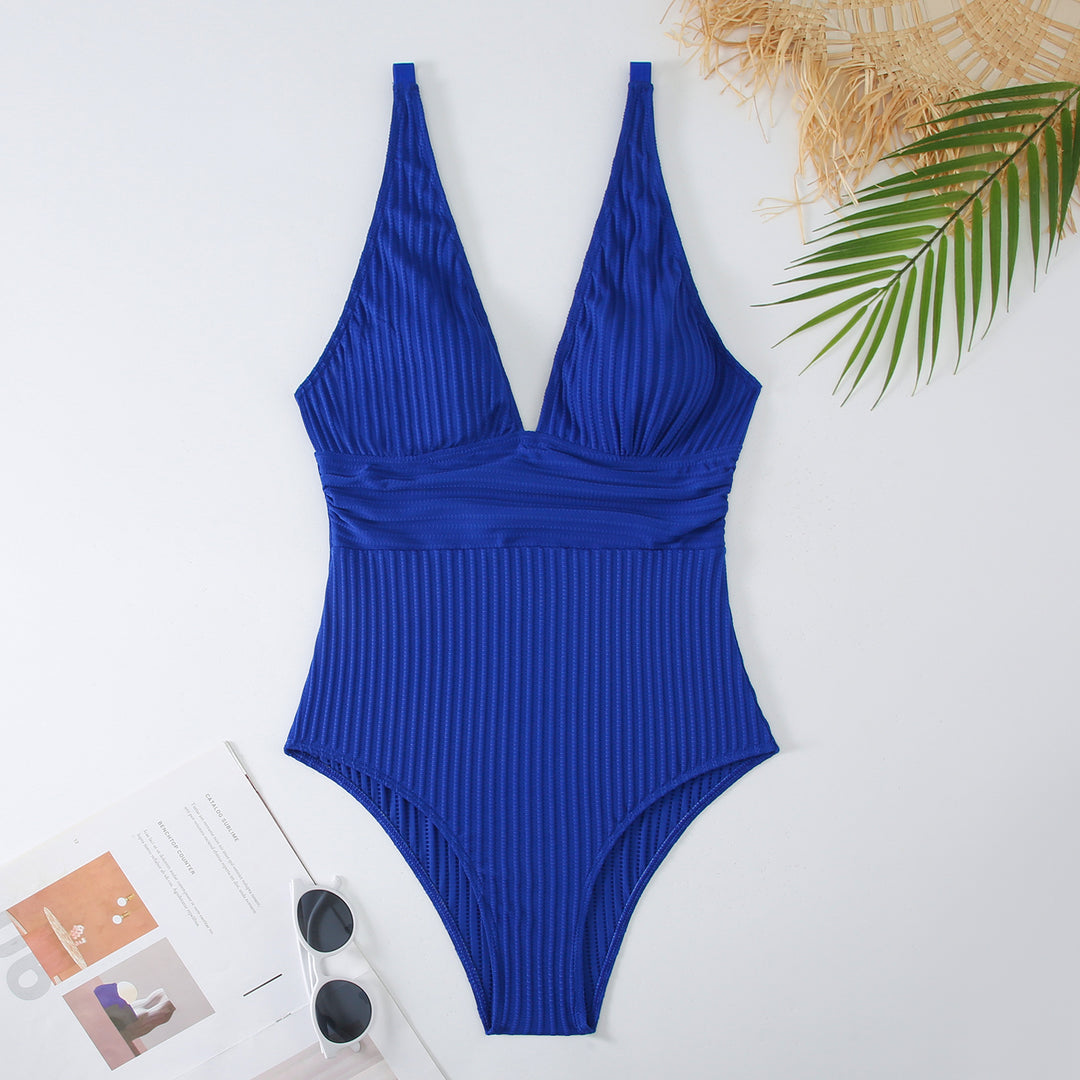 Damen Einteiliger Badeanzug mit figurbetontem Design und tiefem V-Ausschnitt EB