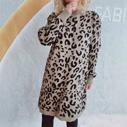 Damen Grobstrickkleid im modernen Leopardenmuster EB