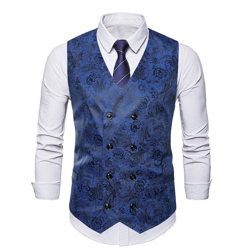 Herren elegante Weste mit floralem Muster und doppelter Knopfreihe EB