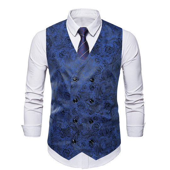 Herren elegante Weste mit floralem Muster und doppelter Knopfreihe EB
