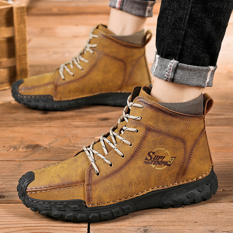 Damen robuste Schnürboots aus Kunstleder mit rutschfester Profilsohle EB