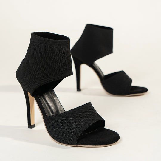 Damen High-Heel Sandalen mit elastischem Knöchelbereich und geschwungenem Design EB