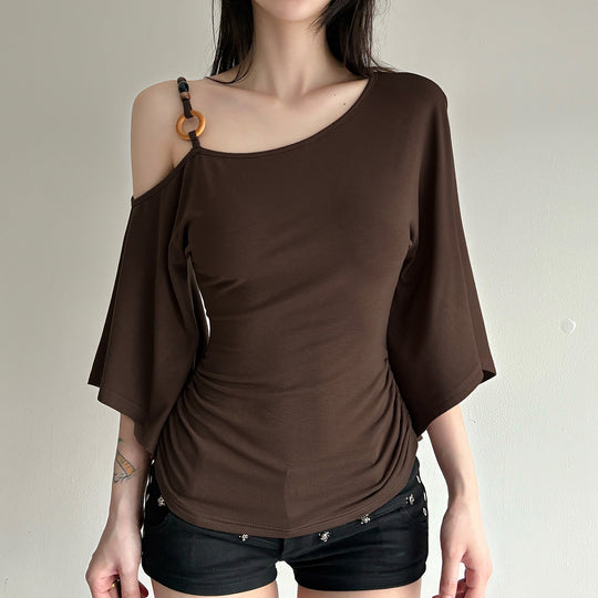Damen asymmetrisches Oberteil mit fließenden Ärmelansätzen EB