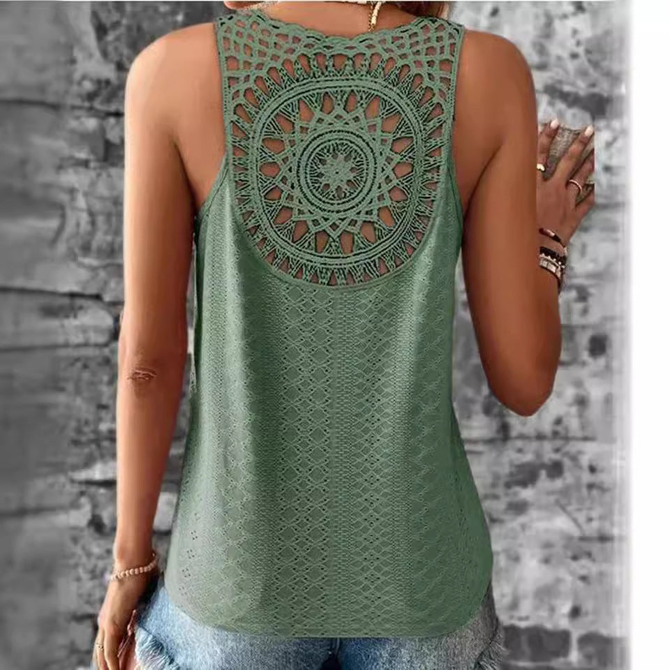 Damen luftiges Häkelshirt mit einzigartigem Rückendetail EB