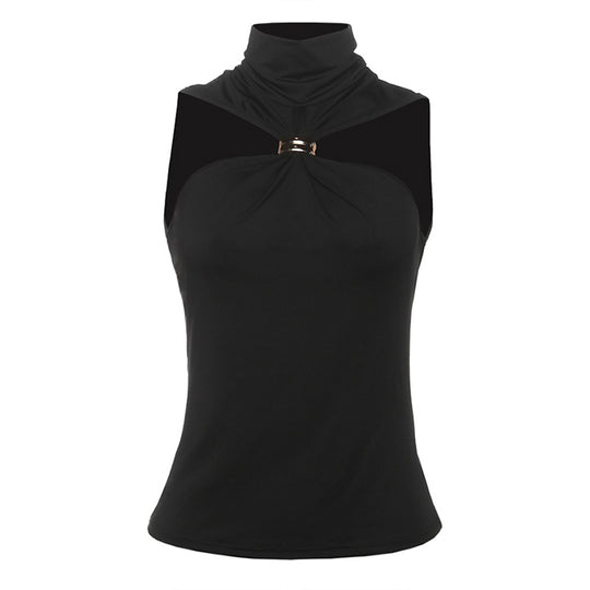 Damen elegantes Top mit hohem Kragen und schlichtem Design EB