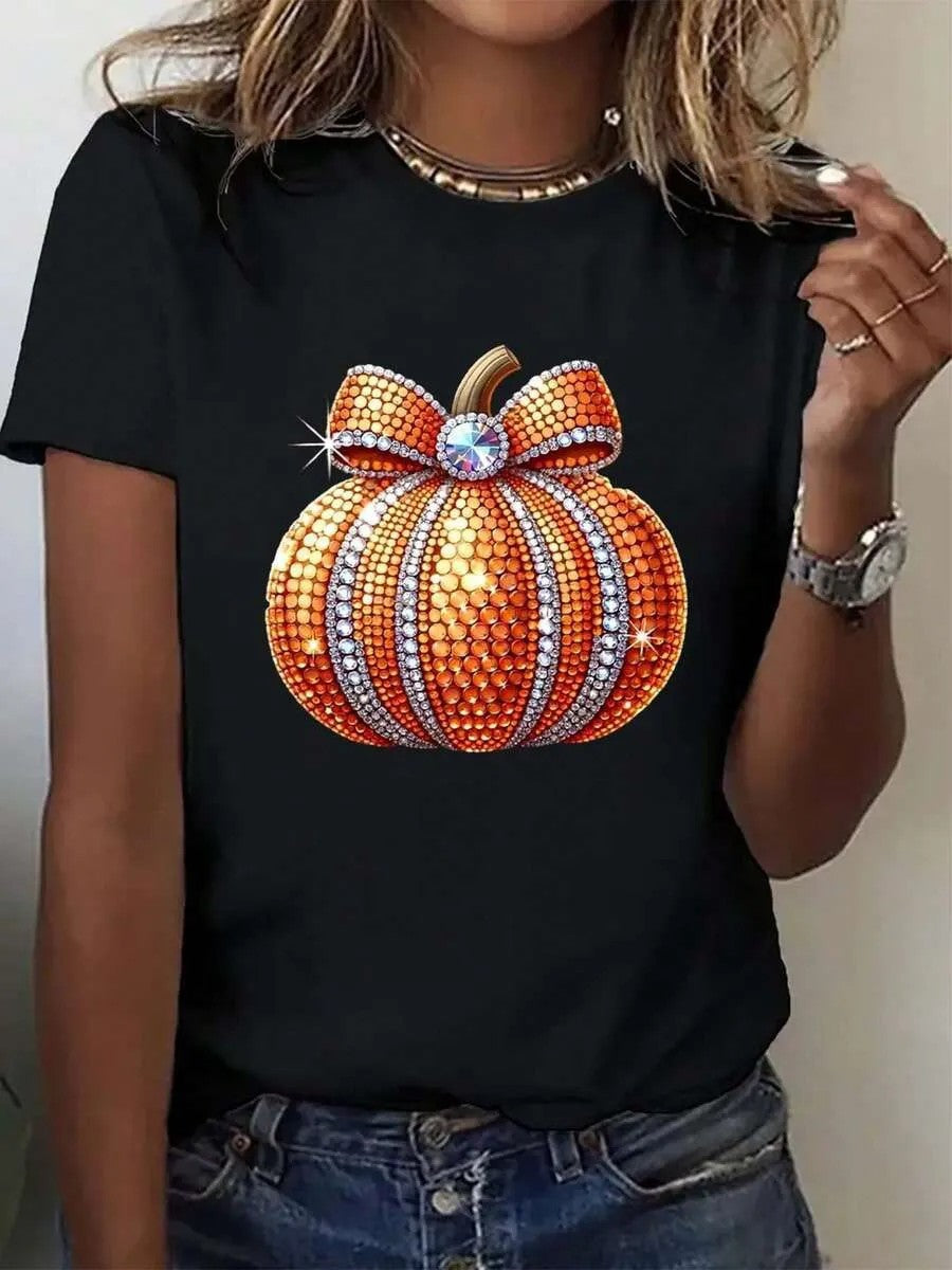 Damen T-Shirt mit stylischem Kürbis-Motiv und aufregendem Animal-Print EB