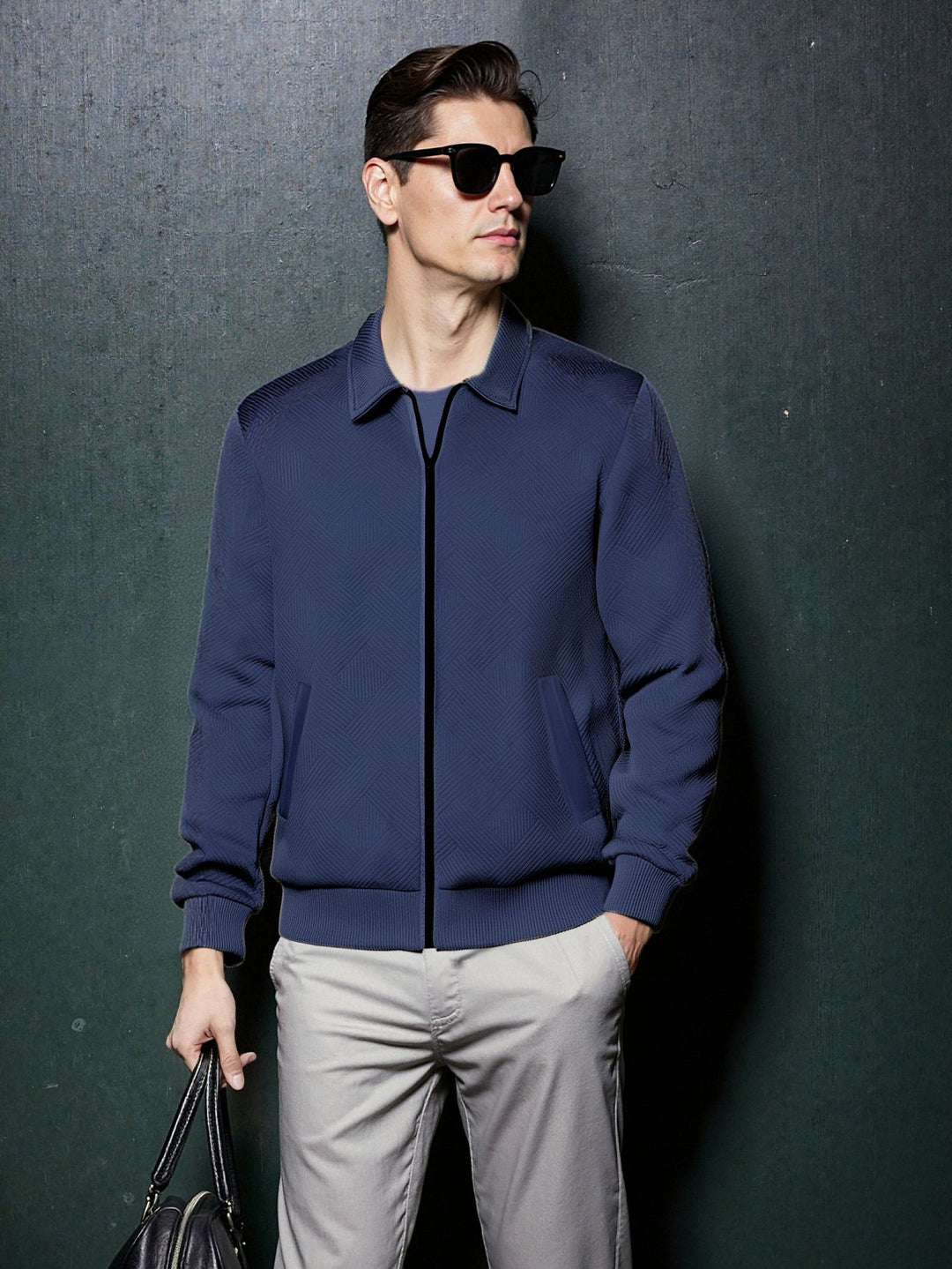Herren sportliche Jacke mit strukturiertem Design und modernem Kragen EB